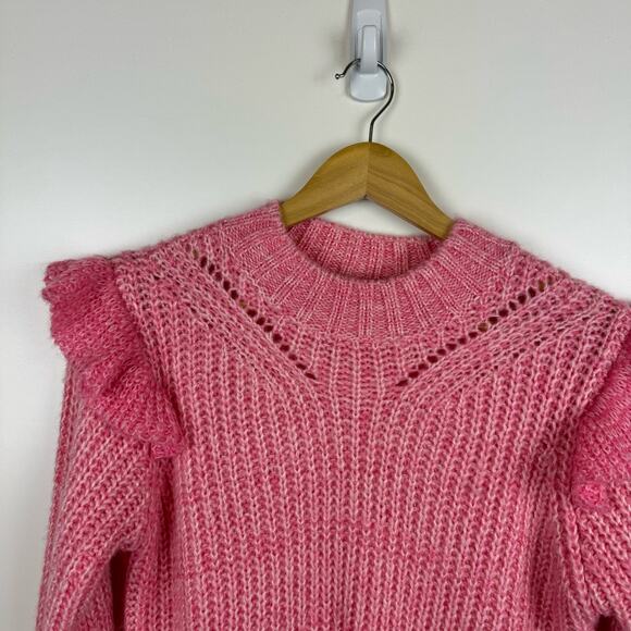 Greylin Womens Ruth Ruffle Shoulder Chunky Knit Sweater‎ in Pink Sz S | Feminine - Picture 5 of 15